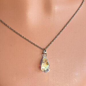 FAC Iridescent Swarovski Crystal Drop Necklace 18" NWT